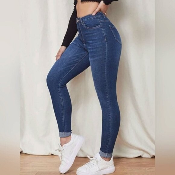 3/$20 SHEIN High Waist Skinny Jeans Faded Whiskered Stretch Denim - Picture 1 of 14